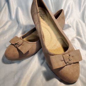 Taupe Suede Bow Flats